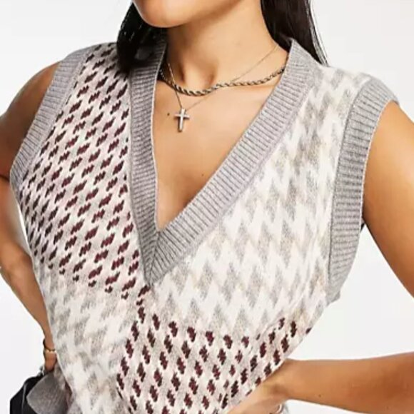 ASOS QED London Knitted Singlet in Multi Print Sweater Vest Oversized - Picture 14 of 16